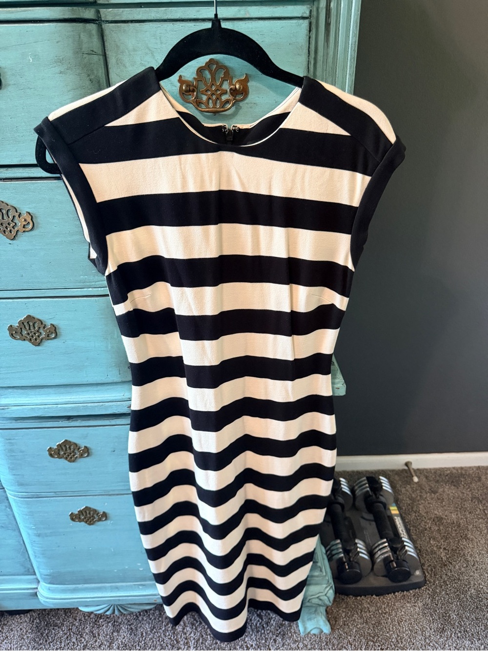 Banana Republic Black and White Striped Midi Dress